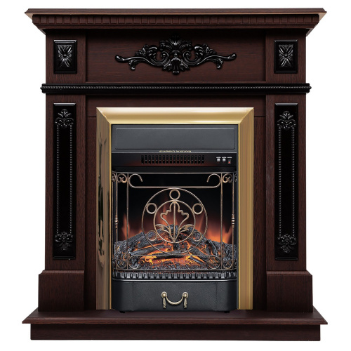 Электрокамин RealFlame Lilian DN орех с очагом Majestic Lux Brass