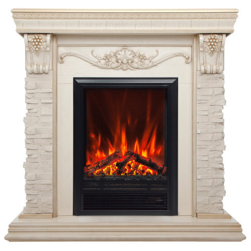 Электрокамин RealFlame Patricia WT белый дуб с золотой патиной с очагом Eugene