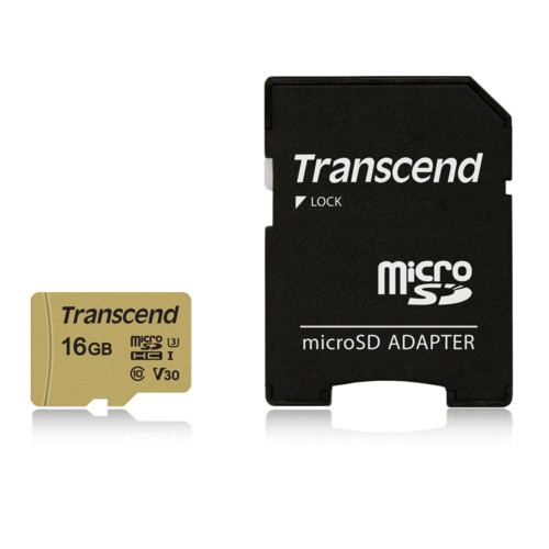 Карта памяти Transcend TS16GUSD500S micro SDHC 500S 16GB UHS-I Class U3 V30 с адаптером