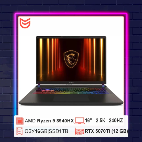 MSI Vector 16 Ryzen 9 8940HX/RTX 5070Ti 12 GB/16DDR5/1ТБ/2,5К 240Hz