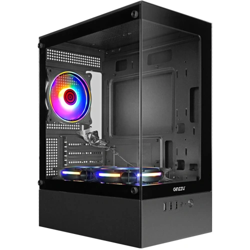Корпус Ginzzu CL475 mATX Fan 3*12LC4 передняя панель cтекло