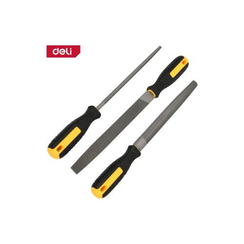 Набор напильников Deli DL351083 3шт инструментальная сталь T12, обрезиненная пластиковая рукоятка