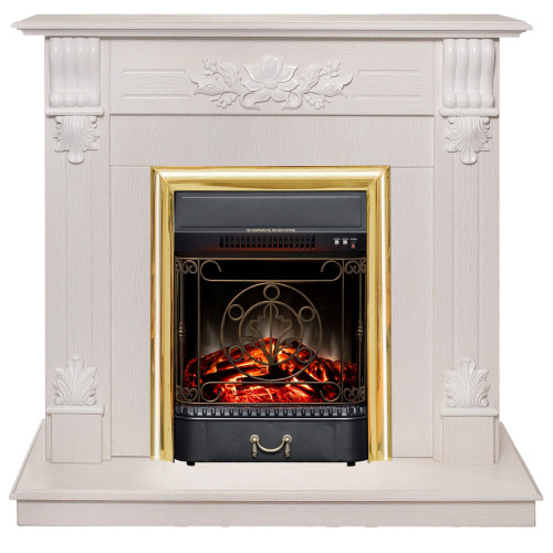 Электрокамин RealFlame Ottawa WT белое золото с очагом Majestic Lux Brass