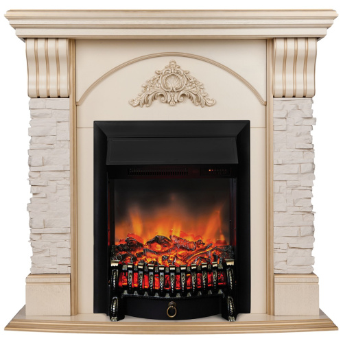 Электрокамин RealFlame Athena WT белый дуб с золотой патиной с очагом Fobos Lux Black RC