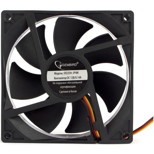 Вентилятор Gembird S9225H-3P4M 92x92x25 гидродинамический тихий 3 pin/4pin Molex провод 30 см