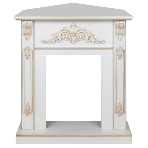 Портал каминный из МДФ угловой RealFlame Anita WT Corner дуб белый с золотой патиной под очаги (Majestic, Fobos, Eugene, 3D Olympic)