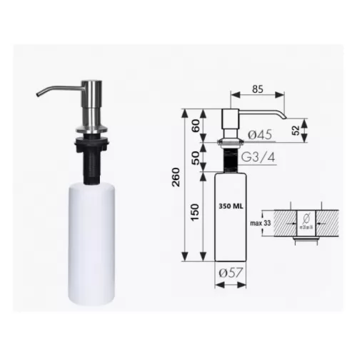 Кухонная мойка Wisent WGS35050 Satin с коландером, дозатором и сифоном
