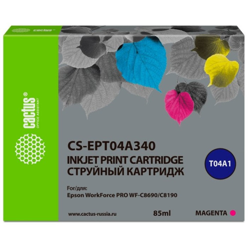 Картридж струйный Cactus CS-EPT04A340 пурпурный (85мл) для Epson WorkForce Pro WF-C8190, WF-C8690