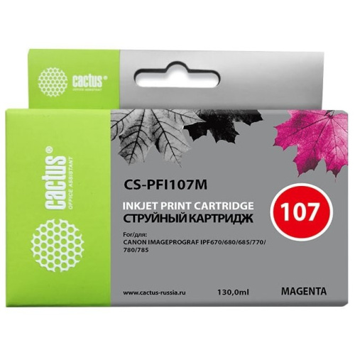 Картридж струйный Cactus CS-PFI107M пурпурный (130мл) для Canon IP iPF670/iPF680/iPF685/iPF770/iPF780/iPF785/