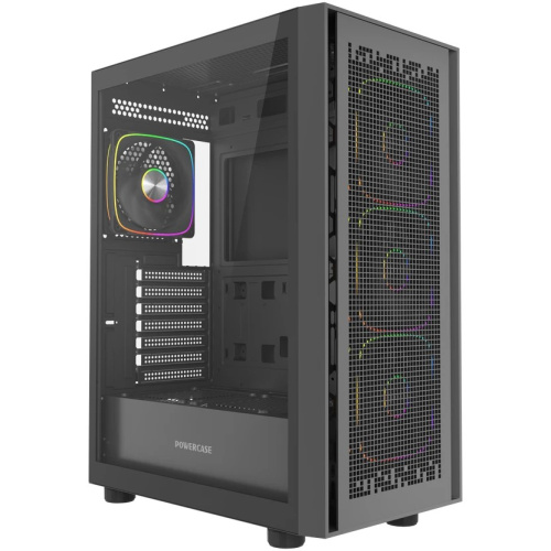 Корпус Powercase ByteFlow Black V2 (CBFB-A4-V2), Tempered Glass, 4x 120mm ARGB fans, чёрный, ATX