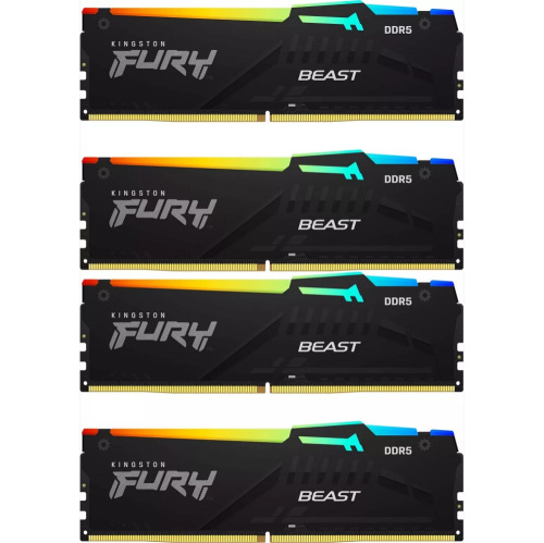 ОЗУ Kingston Fury Beast Black RGB KF556C40BBAK4-128 DDR5 4x32GB 5600MHz RTL Gaming PC5-44800 CL40 DIMM 288-pin 1.25В dual rank с радиатором Ret