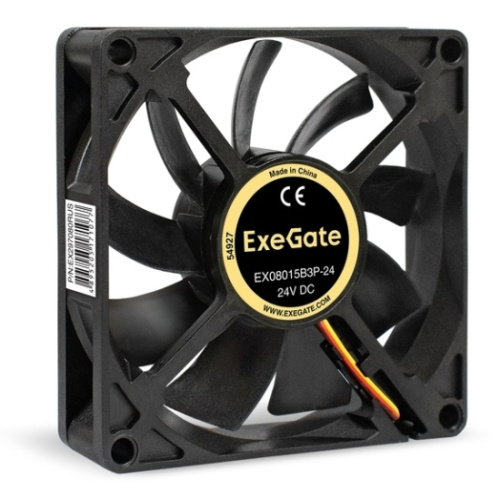 Вентилятор Exegate 24В DC EX08015B3P-24 EX297080RUS (80x80x15 мм, 2-Ball (двойной шарикоподшипник), 3pin, 2550RMP, 30,5dBA)