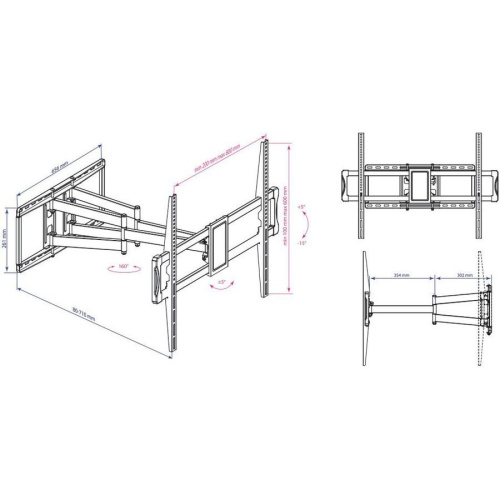 Кронштейн для телевизора Kromax ATLANTIS-75 черный 40"-90" до101кг поворотно-выдвижной и наклонный