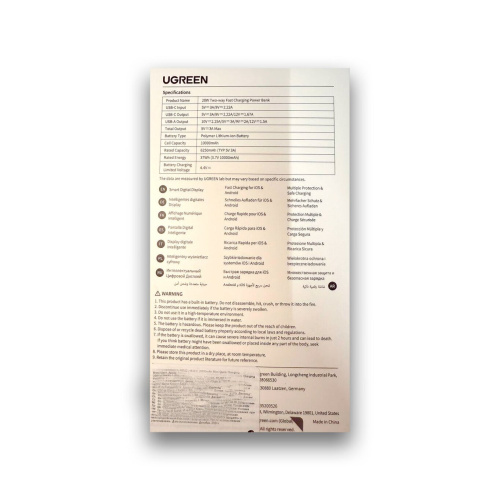 Внешний аккумулятор UGREEN CD384 (45423B) 10000mAh Mini Quick Charging 20W Power Bank синий