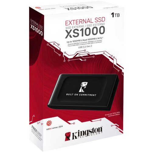Внешний SSD Kingston XS1000 1000Gb (SXS1000/1000GA) USB3.2 Gen2 x2, Type-C, 1050/1000Mbs, 69.5x32.5x13.5mm, 28.7g
