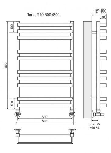 Водяной полотенцесушитель Terminus Линц П10 500х800