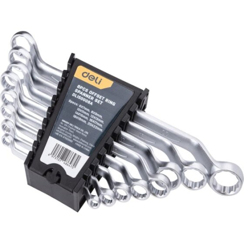 Набор ключей накидных Deli DL150008A изогнутых 8 шт 6x7, 8x9, 10x11, 12x13, 14x15, 16x17, 18x19, 20x22 мм