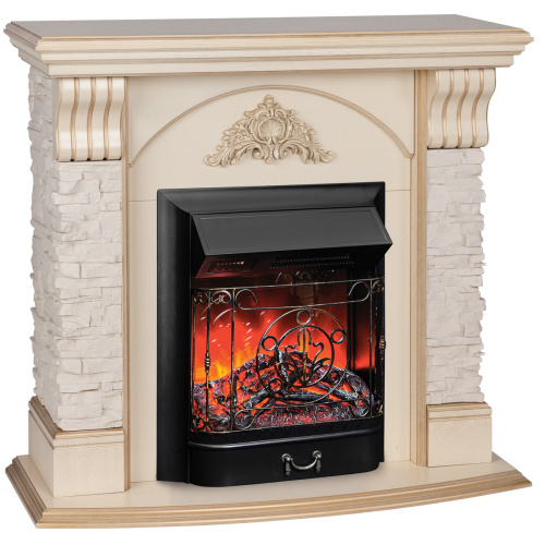 Электрокамин RealFlame Athena WT белый дуб с золотой патиной с очагом Majestic Lux Black RC