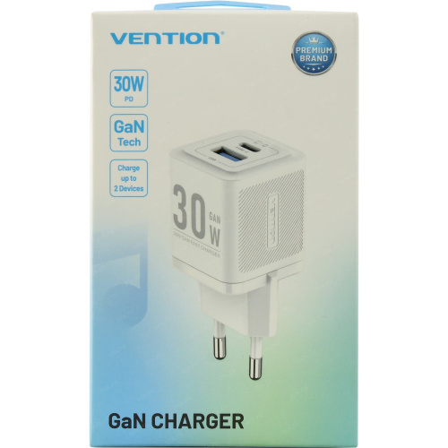 Сетевое зарядное устройство Vention FEQW0-EU на 2 порт USB С+A GaN 30W Белый
