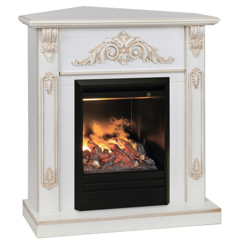 Электрокамин RealFlame Anita Corner WT дуб белый с золотой патиной с очагом 3D Olympic