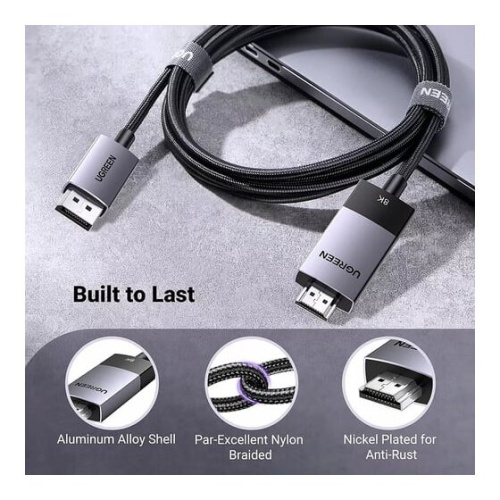 Кабель UGREEN DP115 (80397) DisplayPort to HDMI 8K 60Hz Cable 2m Gray