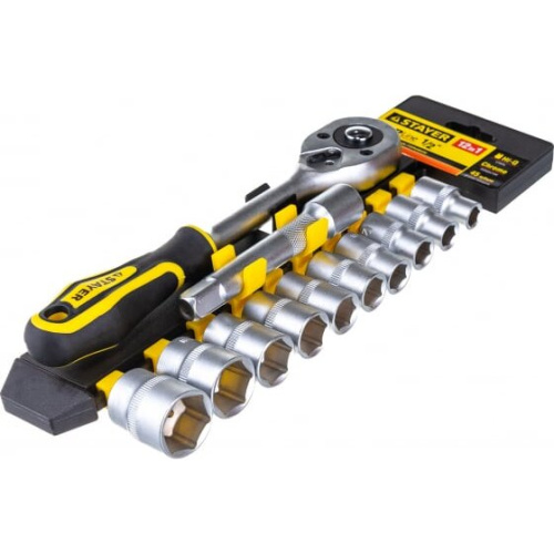 Набор торцовых головок Stayer Standard 27750-H12 1/2" на пластиковом рельсе/трещотка/удлинитель/10-24мм/12 предметов